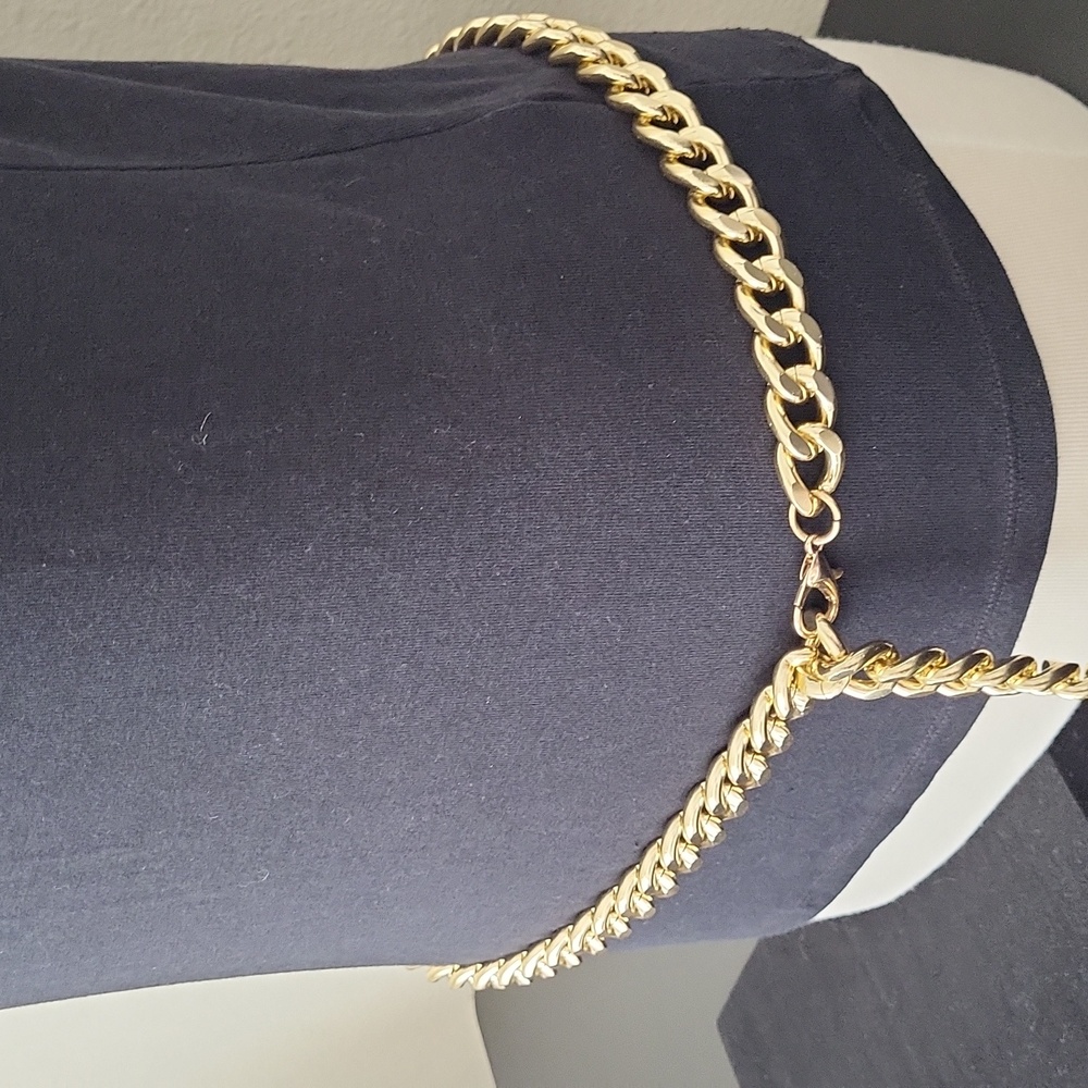 Women's Gold Tone Wide Cuban Link Chain Belt 42" end to end 3/4" width - Picture 3 of 11